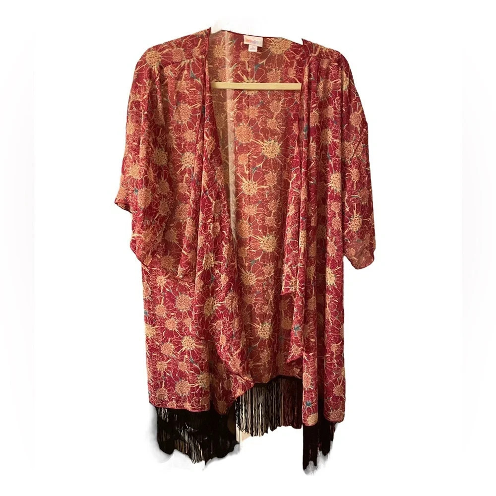 LULAROE FLORAL FRINGE KIMONO